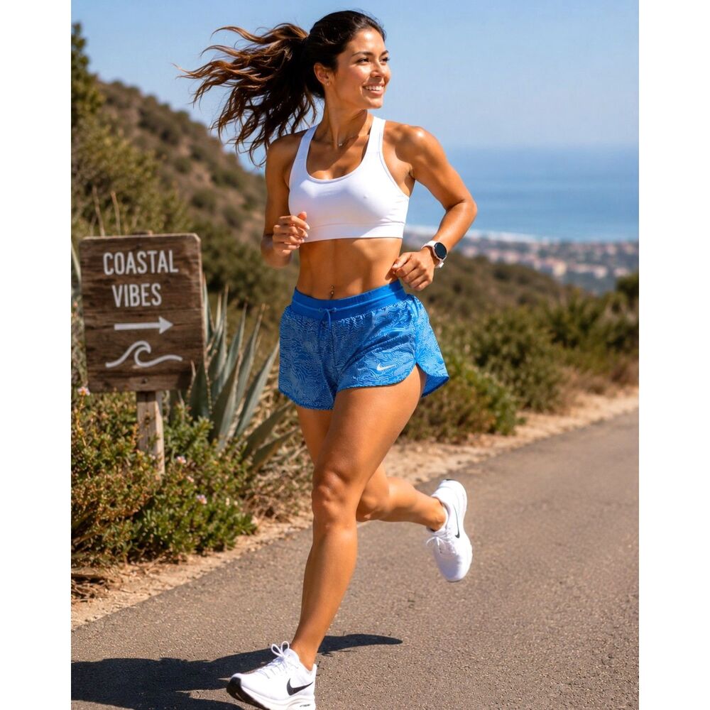 Nike Dri-FIT Women's Running Shorts Medium Blue Wavy Print Lined 904889-435